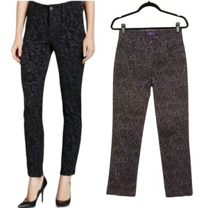 NYDJ Brocade Print Gray Straight Slim Leg Lift & Tuck Pants 2 X-Small